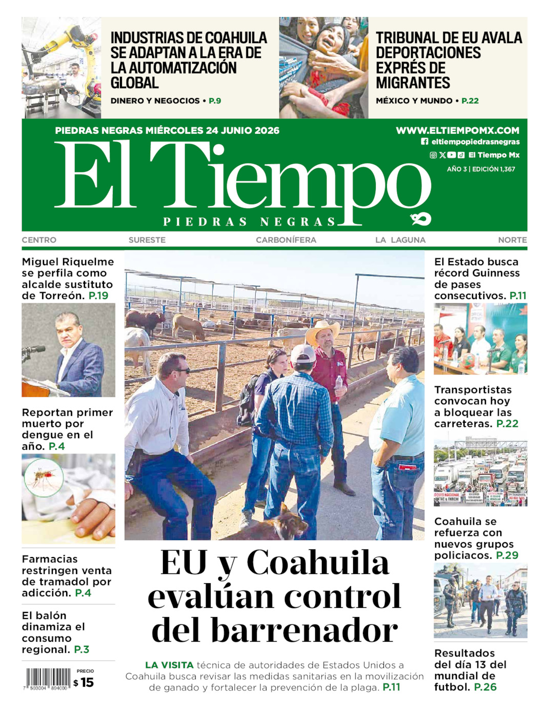 Edición impresa de El Tiempo Piedras Negras