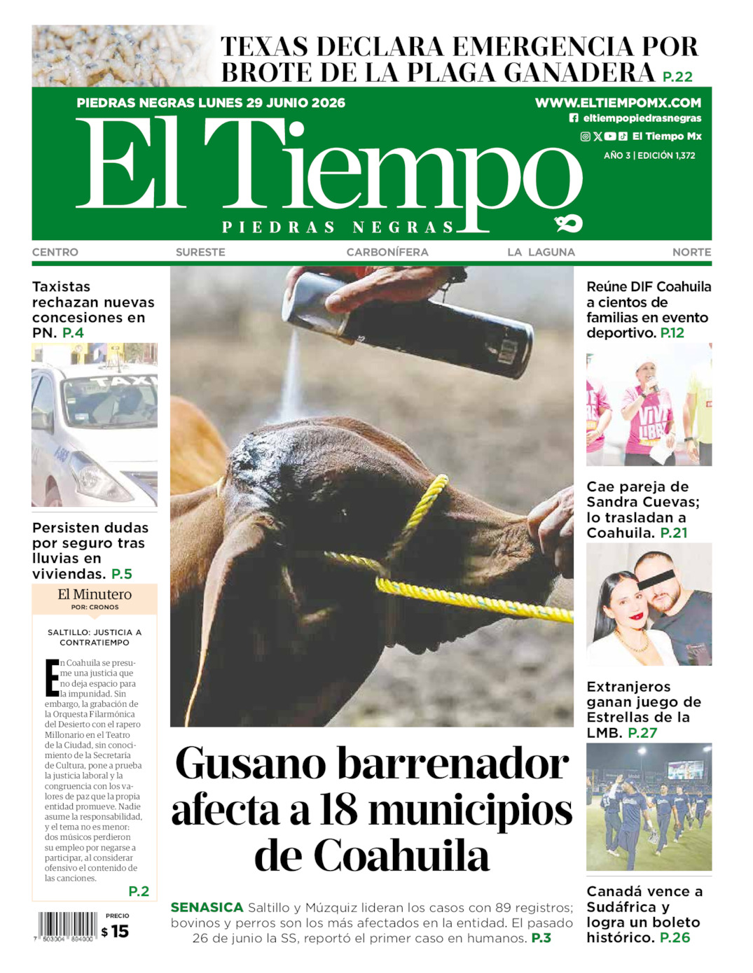 Edición impresa de El Tiempo Piedras Negras