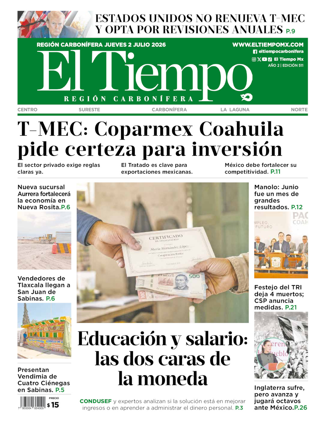 Edición impresa de El Tiempo Región Carbonífera
