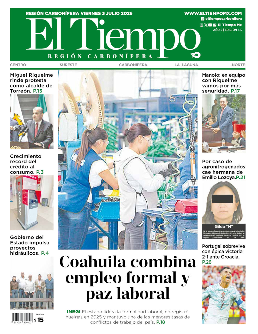 Edición impresa de El Tiempo Región Carbonífera