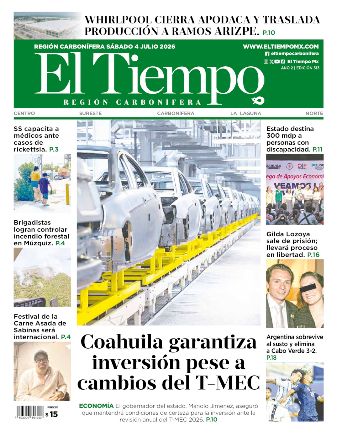 Edición impresa de El Tiempo Región Carbonífera