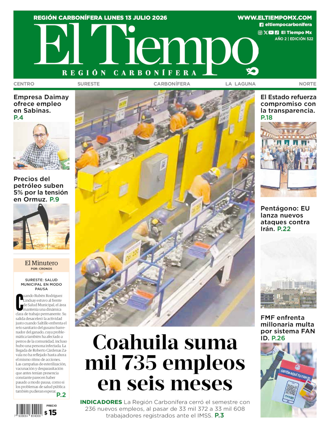 Edición impresa de El Tiempo Región Carbonífera
