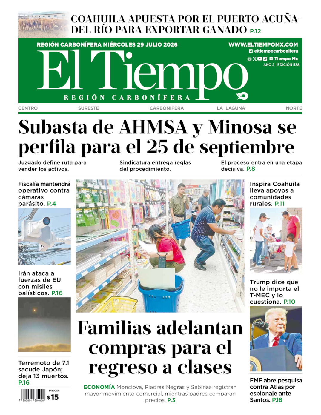 Edición impresa de El Tiempo Región Carbonífera