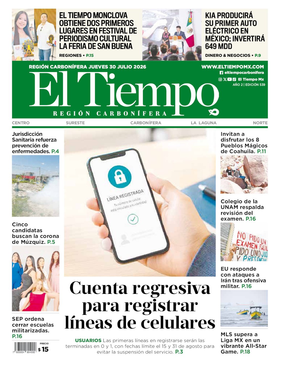 Edición impresa de El Tiempo Región Carbonífera