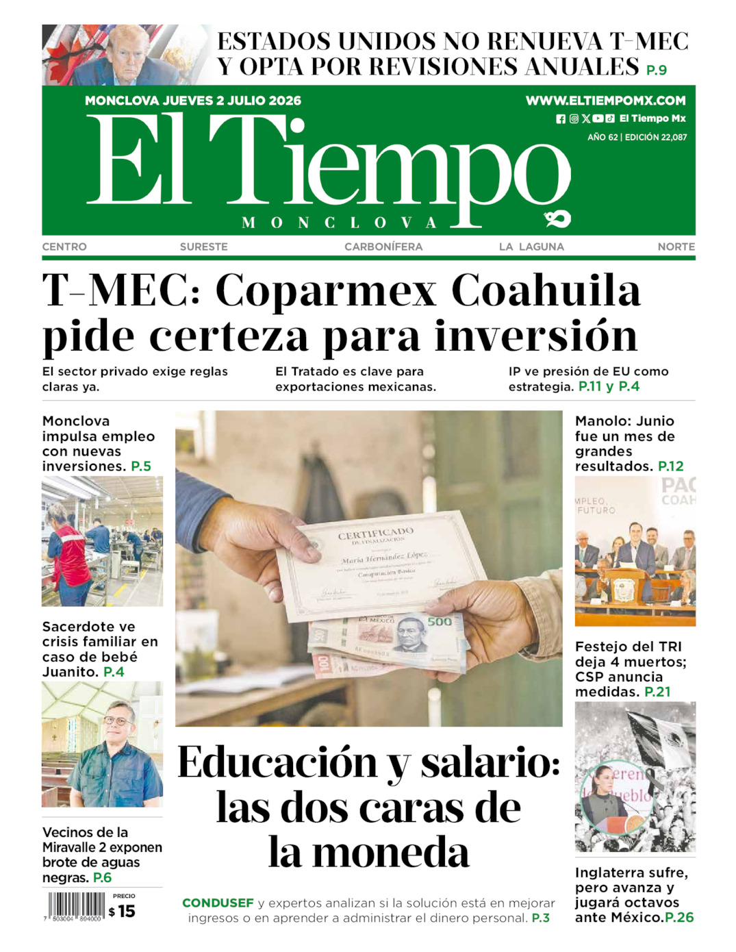 Edición impresa de El Tiempo Monclova