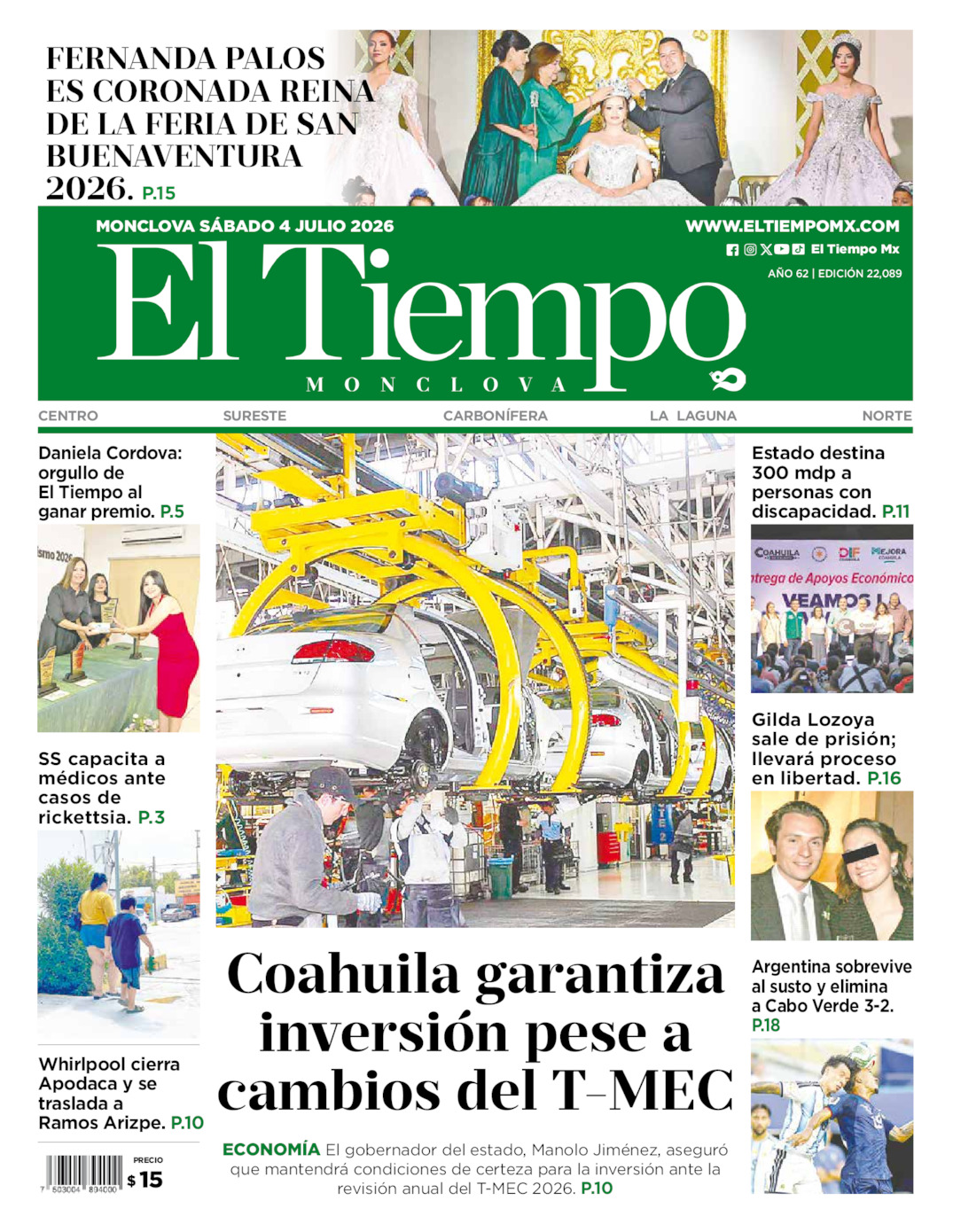 Edición impresa de El Tiempo Monclova