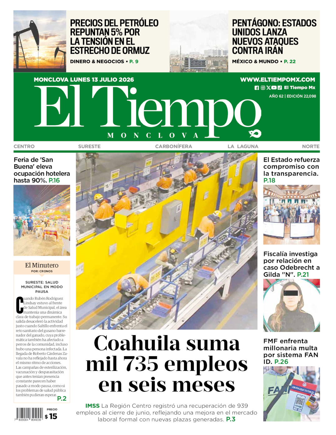 Edición impresa de El Tiempo Monclova