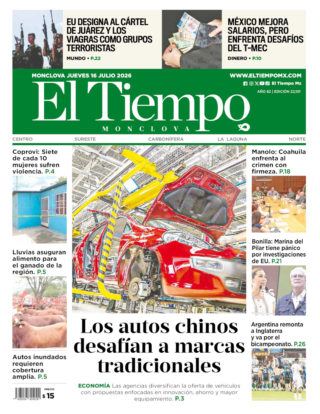 Portada del jue 16 de julio de 2026
