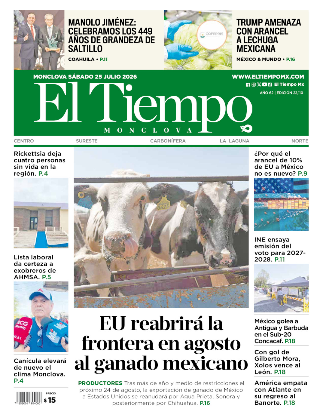 Edición impresa de El Tiempo Monclova