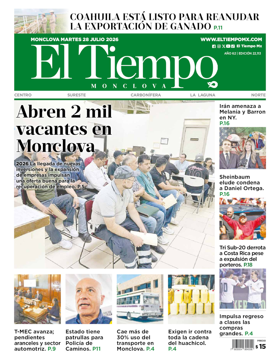 Edición impresa de El Tiempo Monclova