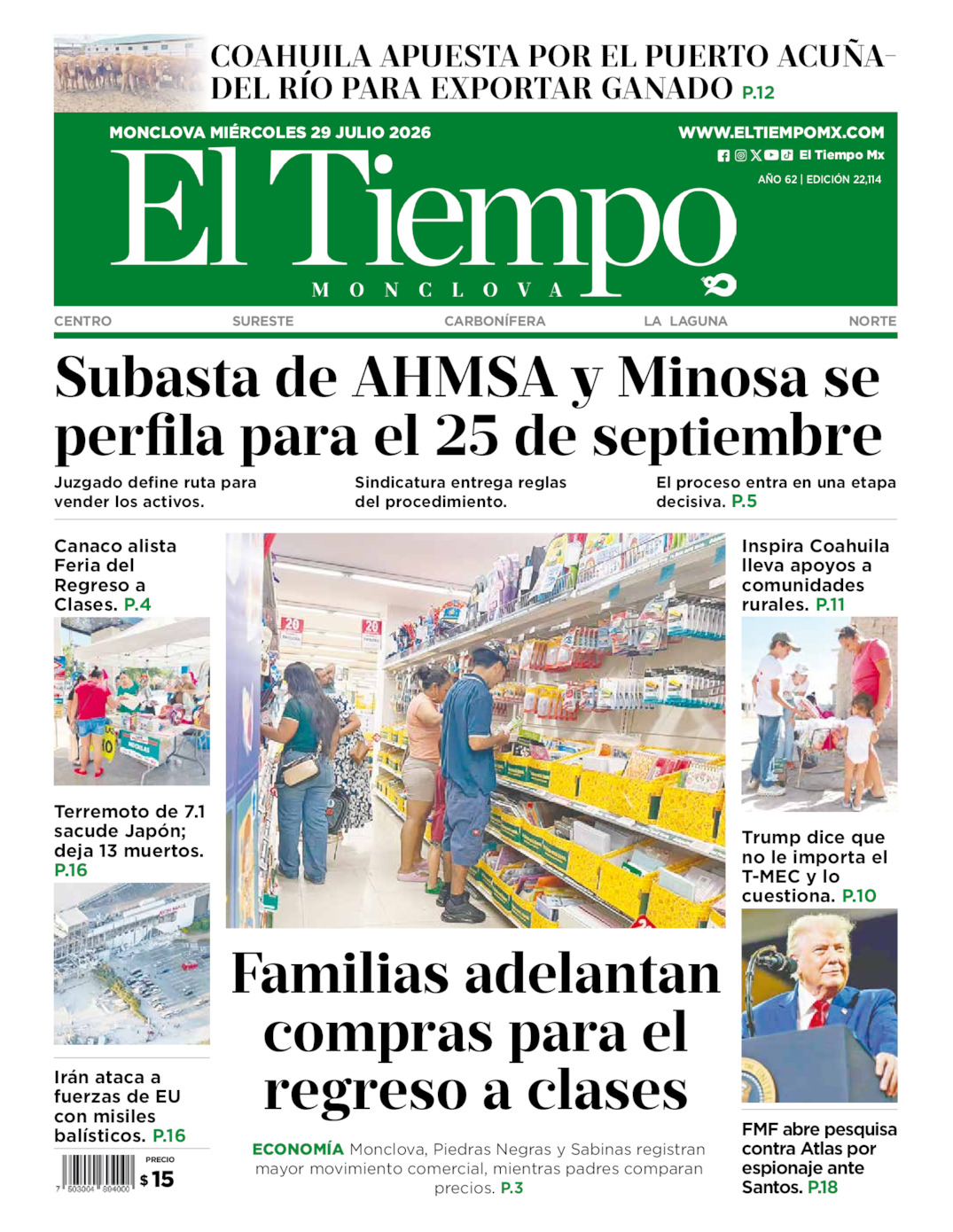 Edición impresa de El Tiempo Monclova