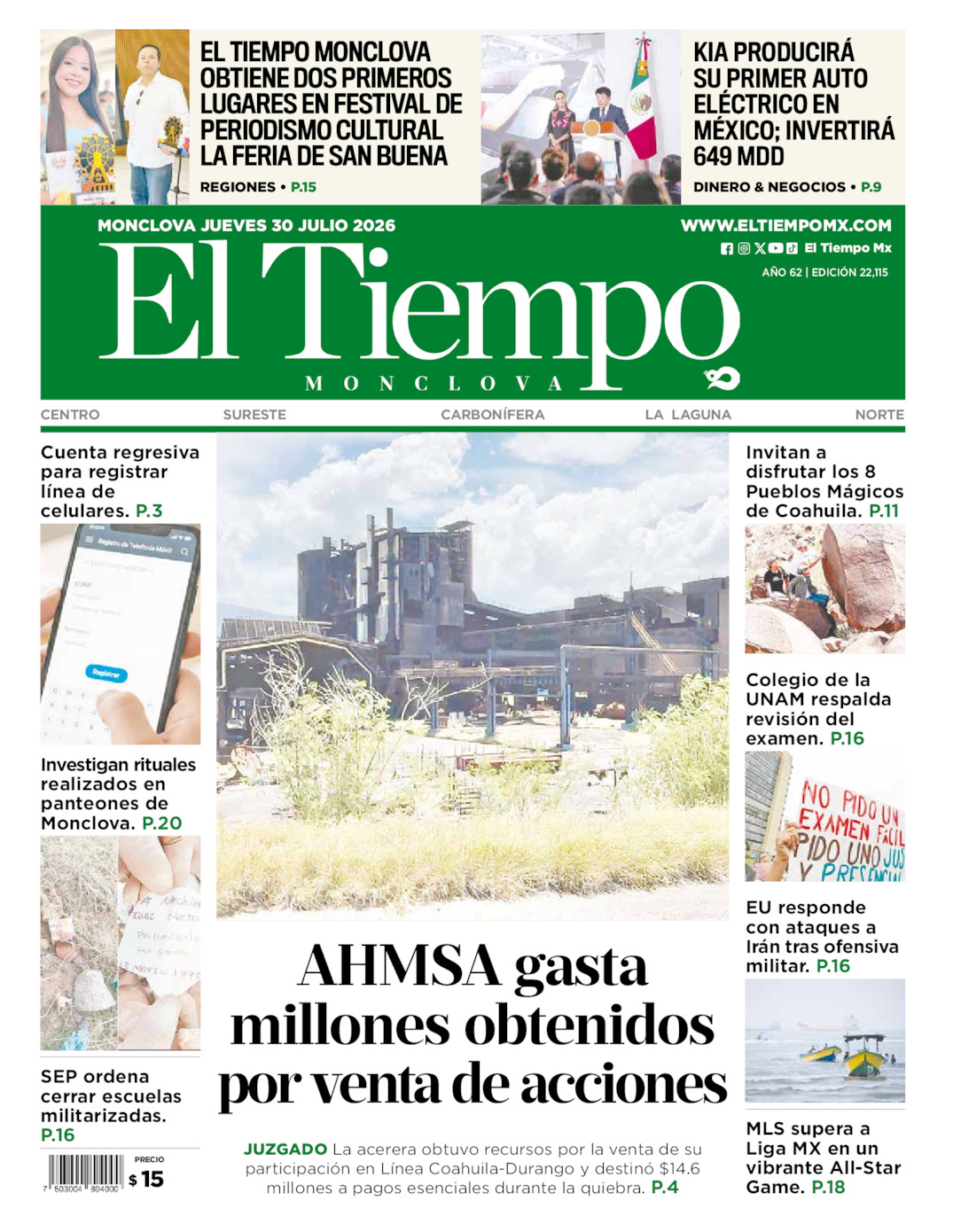 Edición impresa de El Tiempo Monclova