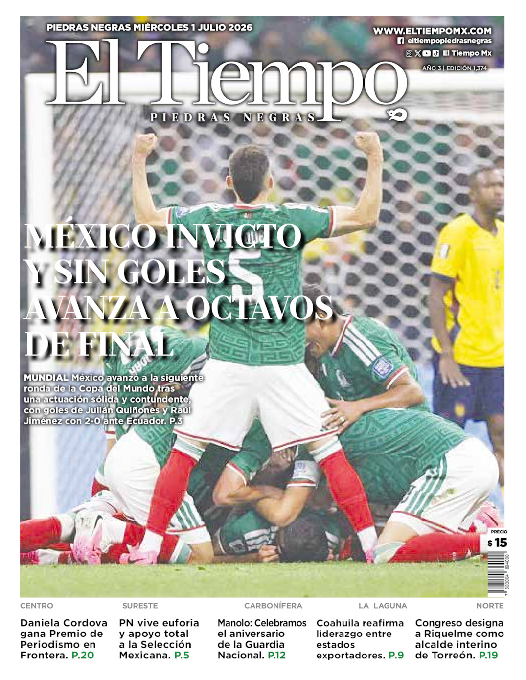 Edición impresa de El Tiempo Piedras Negras