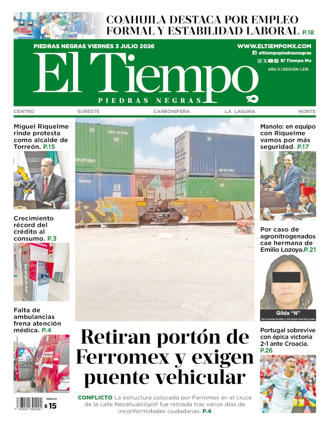 Edición impresa de El Tiempo Piedras Negras