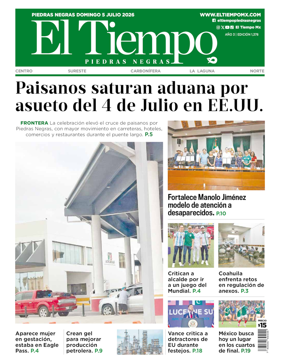 Edición impresa de El Tiempo Piedras Negras