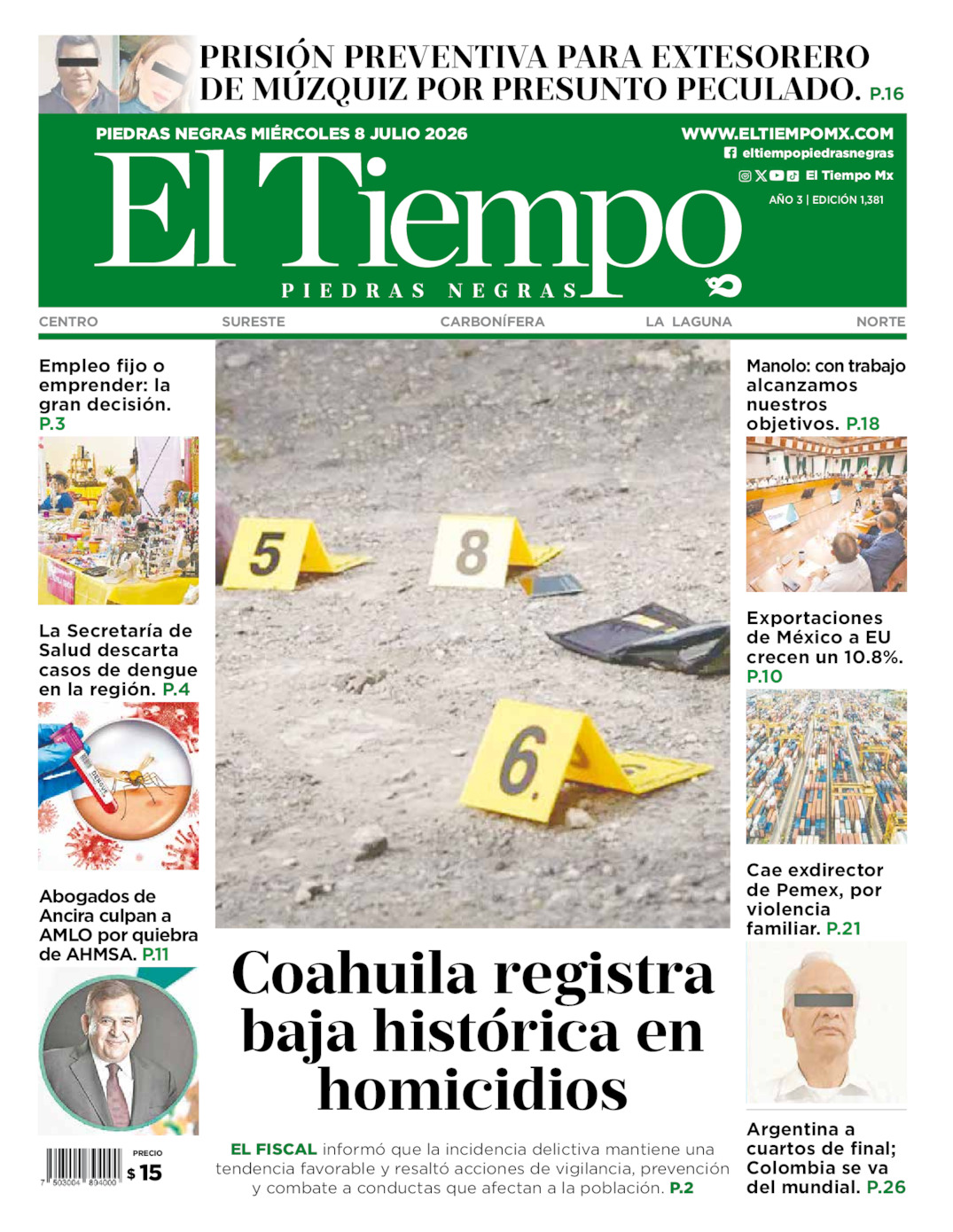 Edición impresa de El Tiempo Piedras Negras