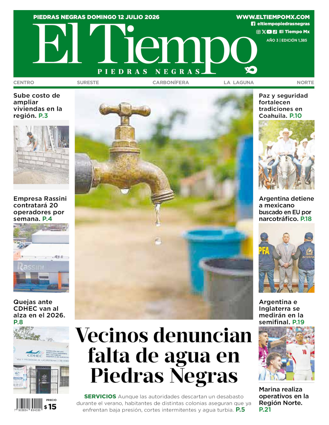 Edición impresa de El Tiempo Piedras Negras