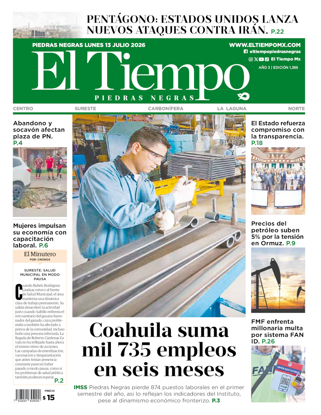 Edición impresa de El Tiempo Piedras Negras
