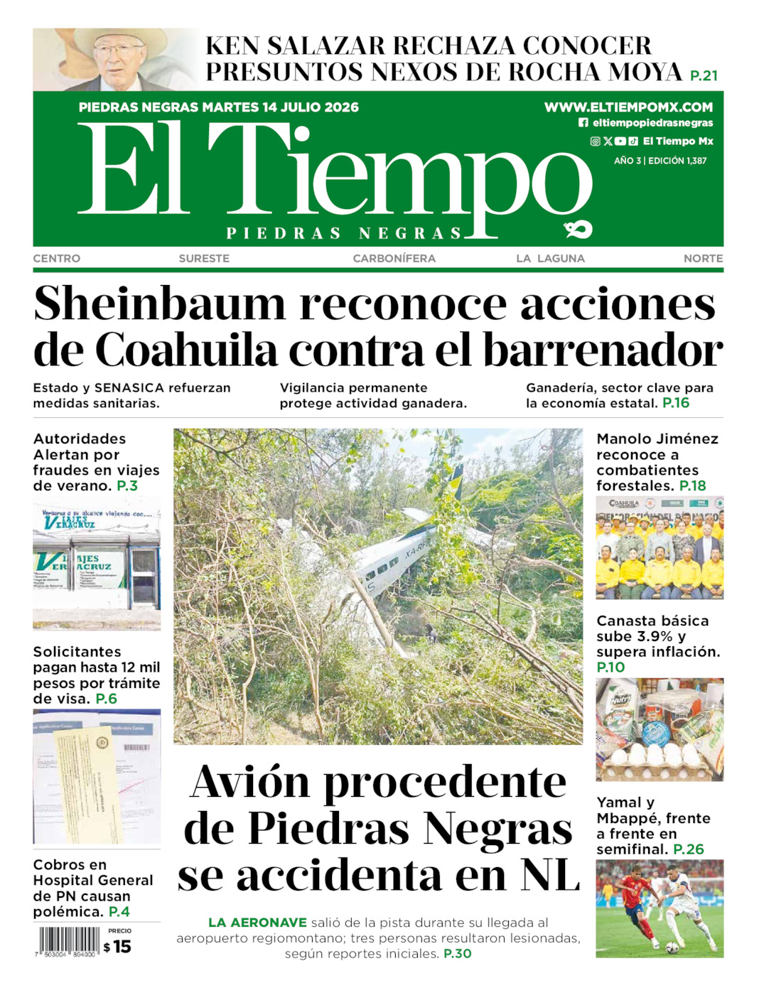 Edición impresa de El Tiempo Piedras Negras