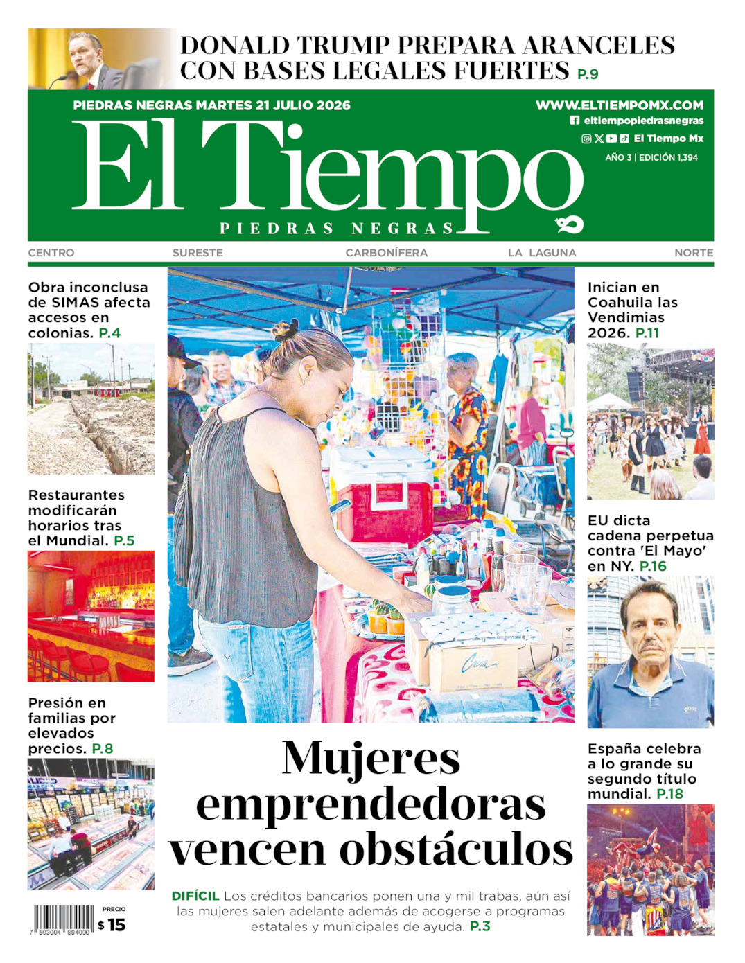 Edición impresa de El Tiempo Piedras Negras