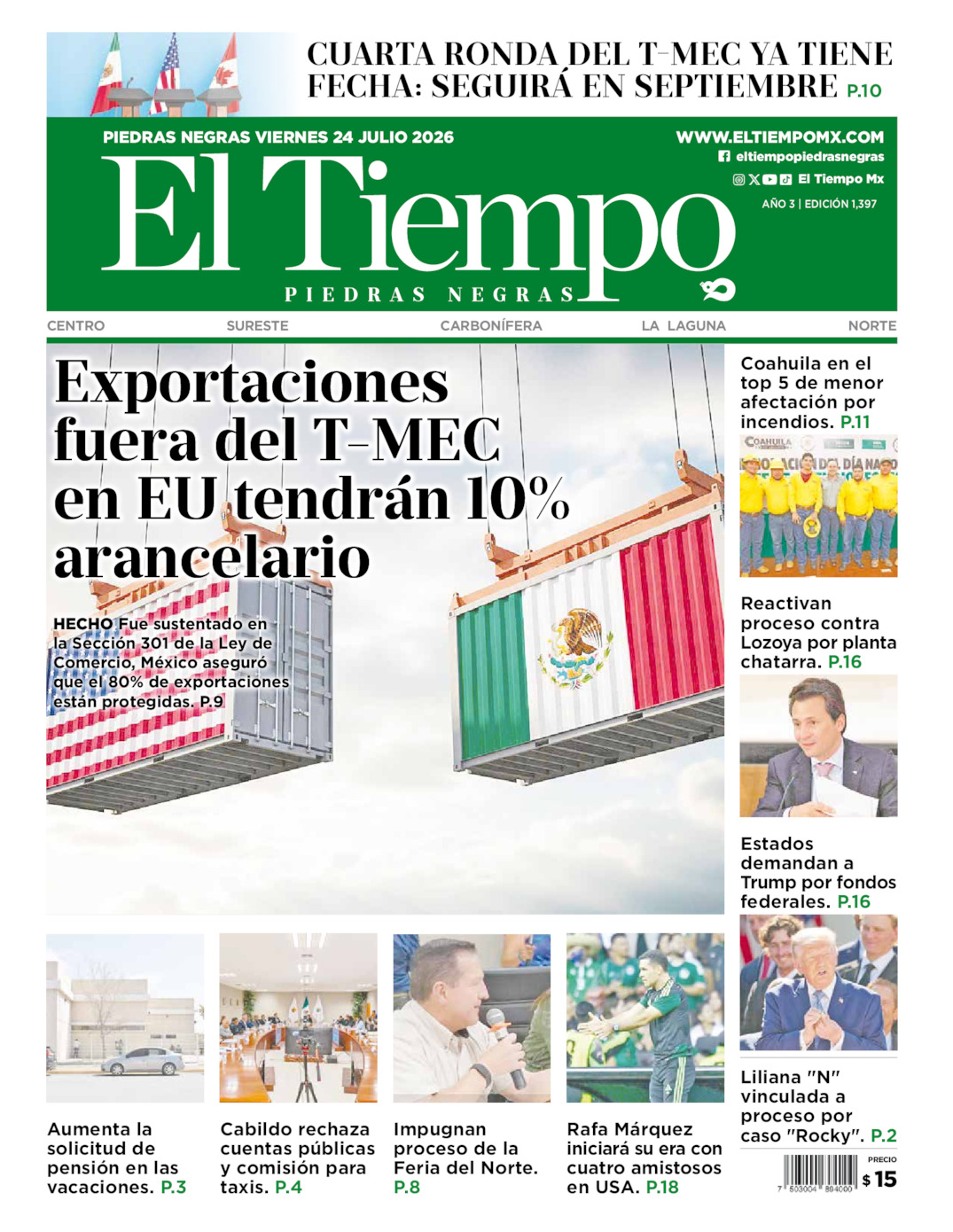 Edición impresa de El Tiempo Piedras Negras