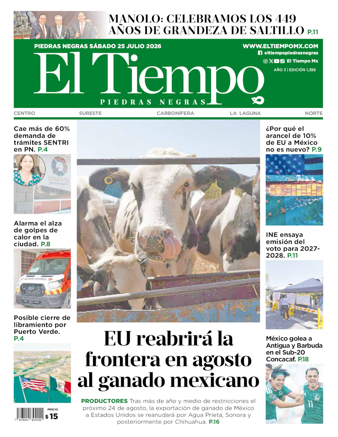 Edición impresa de El Tiempo Piedras Negras