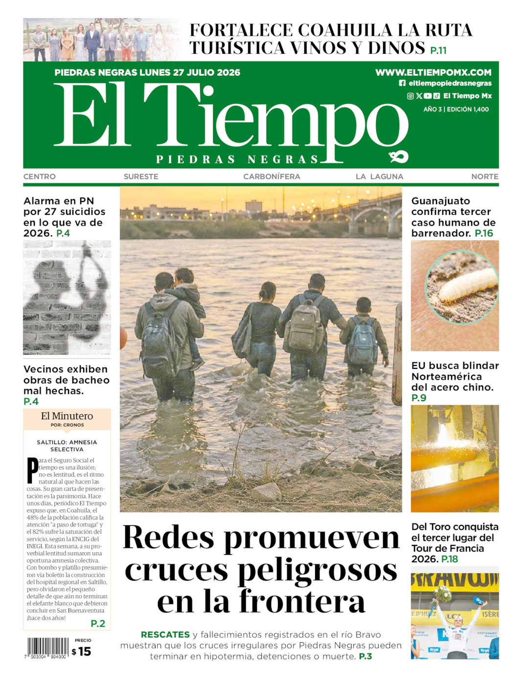 Edición impresa de El Tiempo Piedras Negras