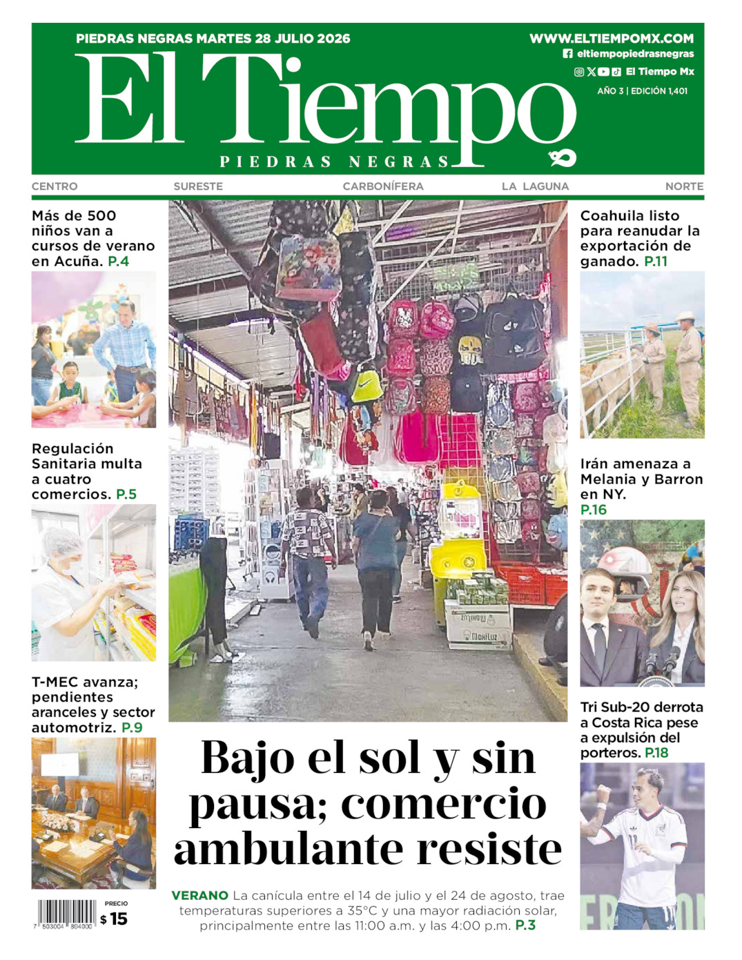 Edición impresa de El Tiempo Piedras Negras