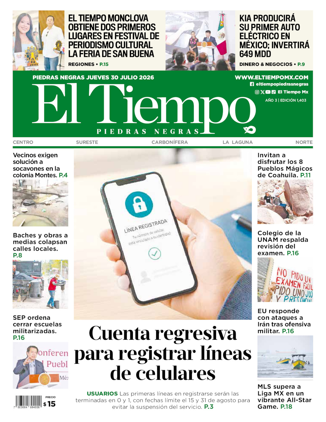 Edición impresa de El Tiempo Piedras Negras