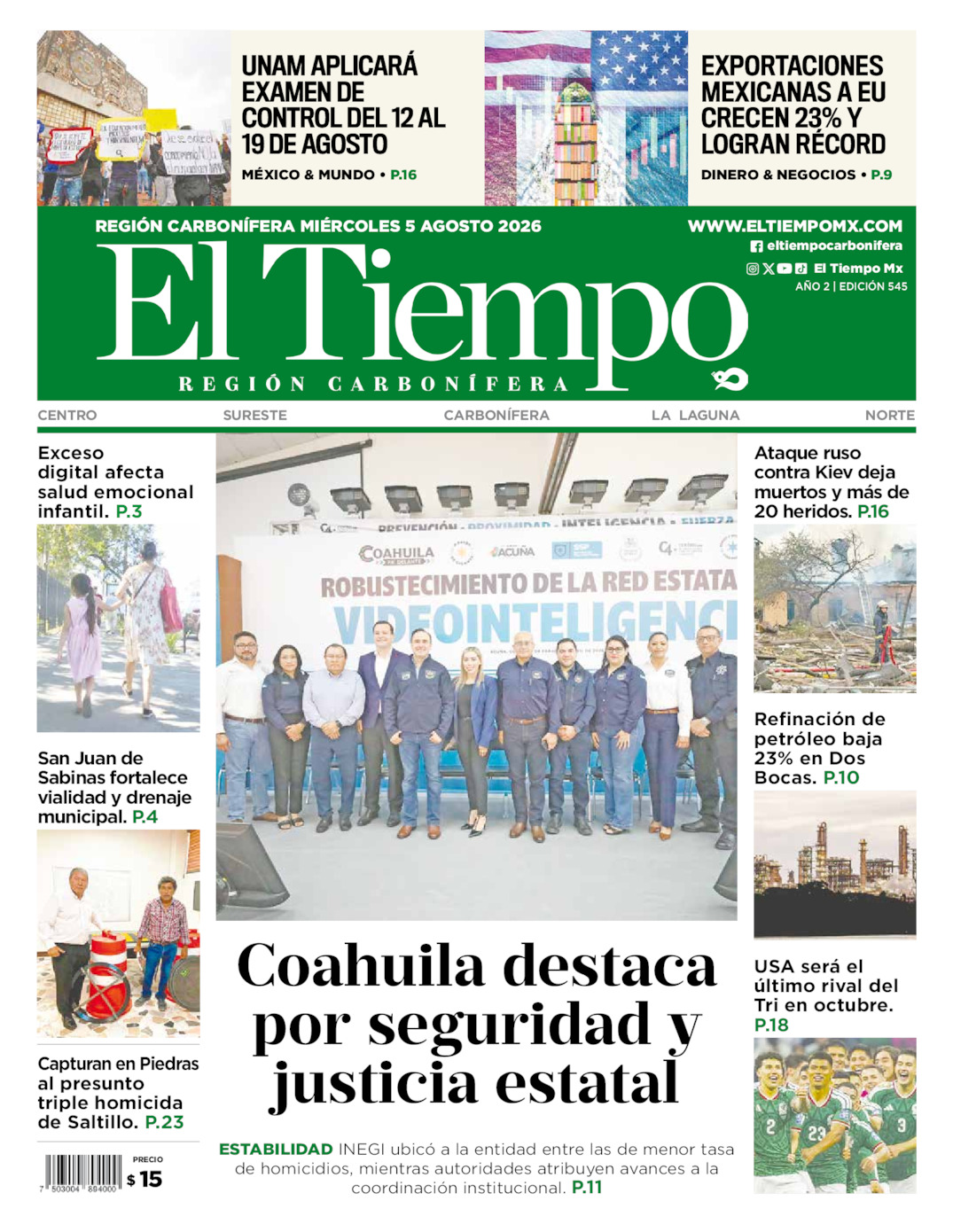 Edición impresa de El Tiempo Región Carbonífera