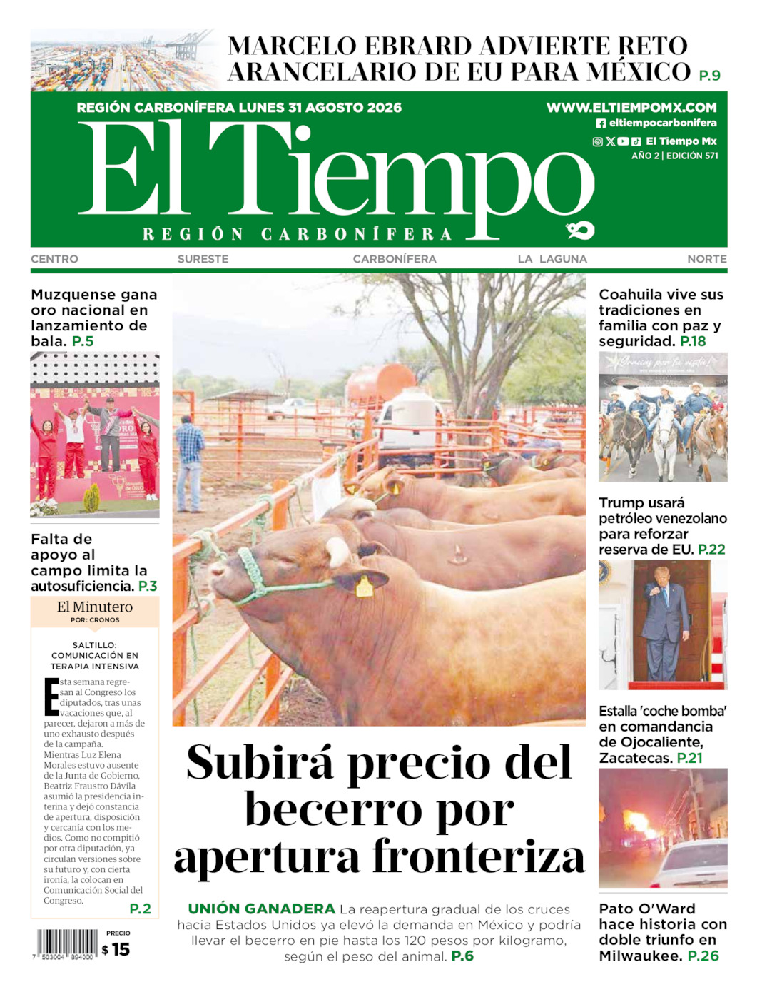 Edición impresa de El Tiempo Región Carbonífera