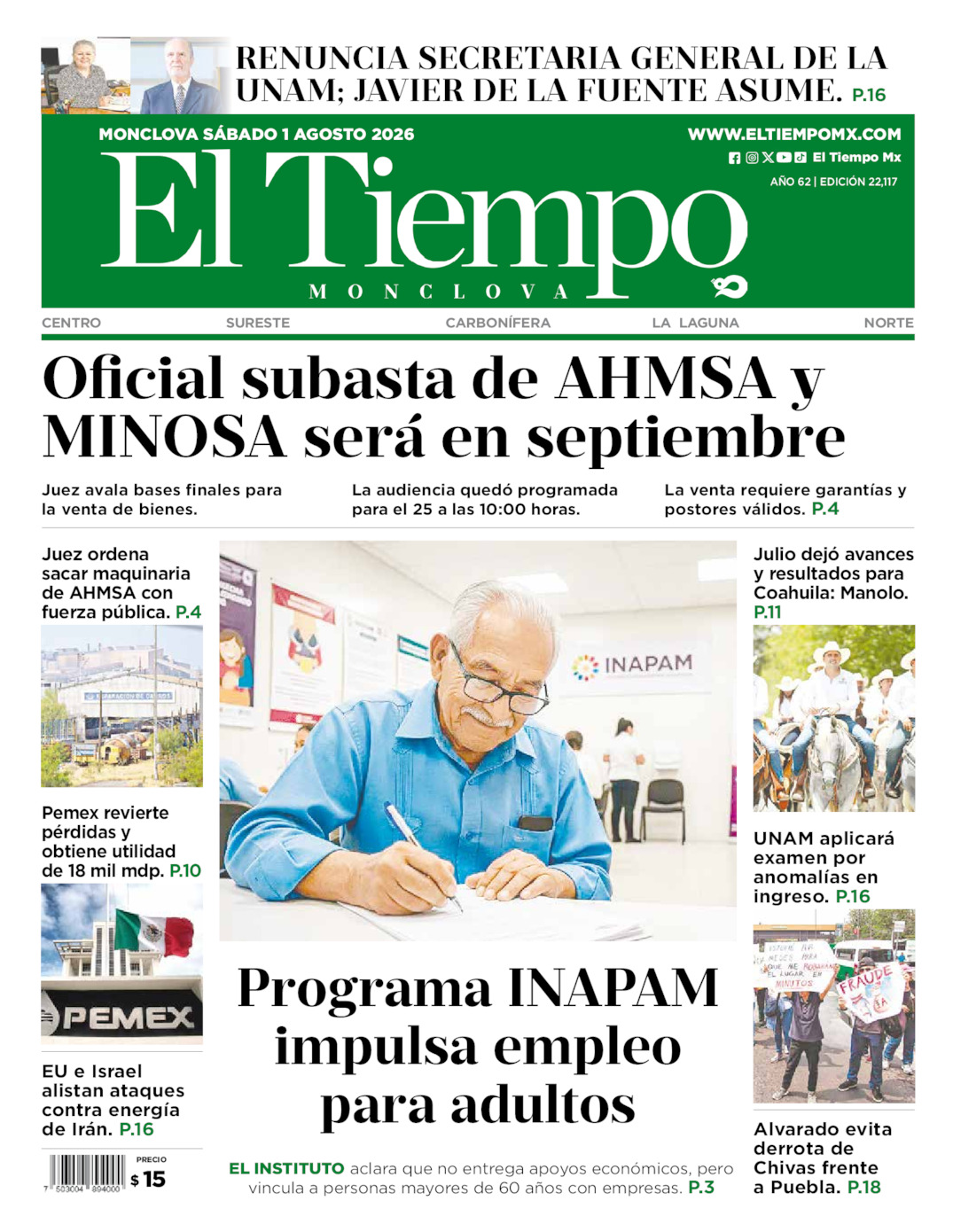 Edición impresa de El Tiempo Monclova