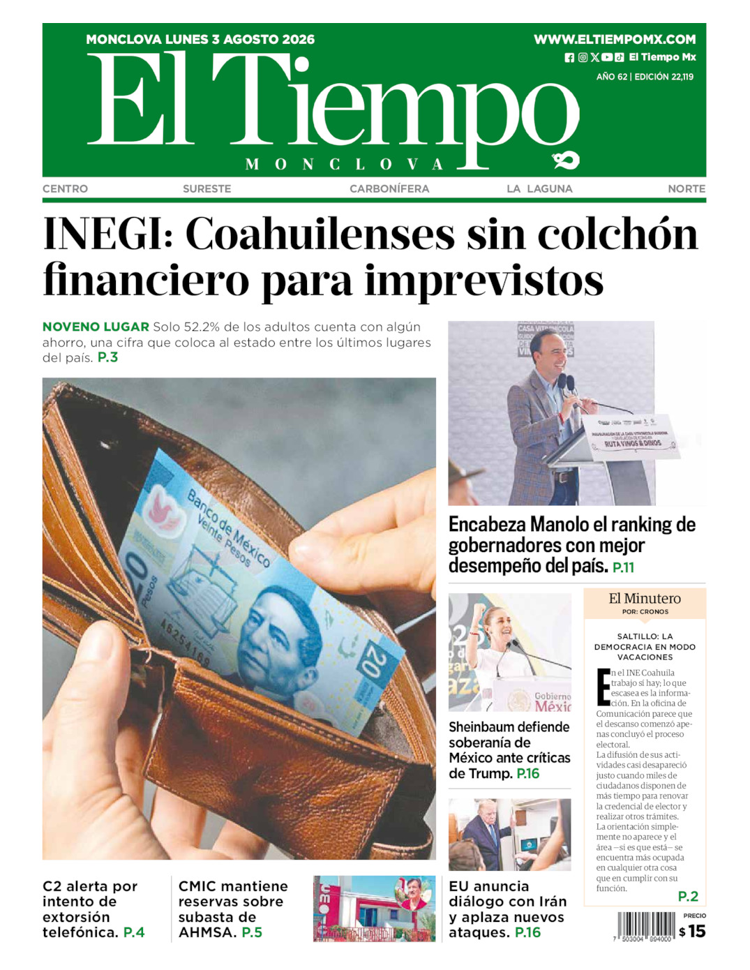 Edición impresa de El Tiempo Monclova