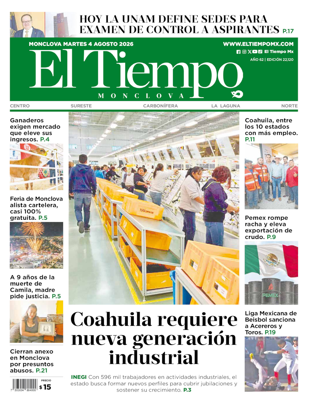 Edición impresa de El Tiempo Monclova