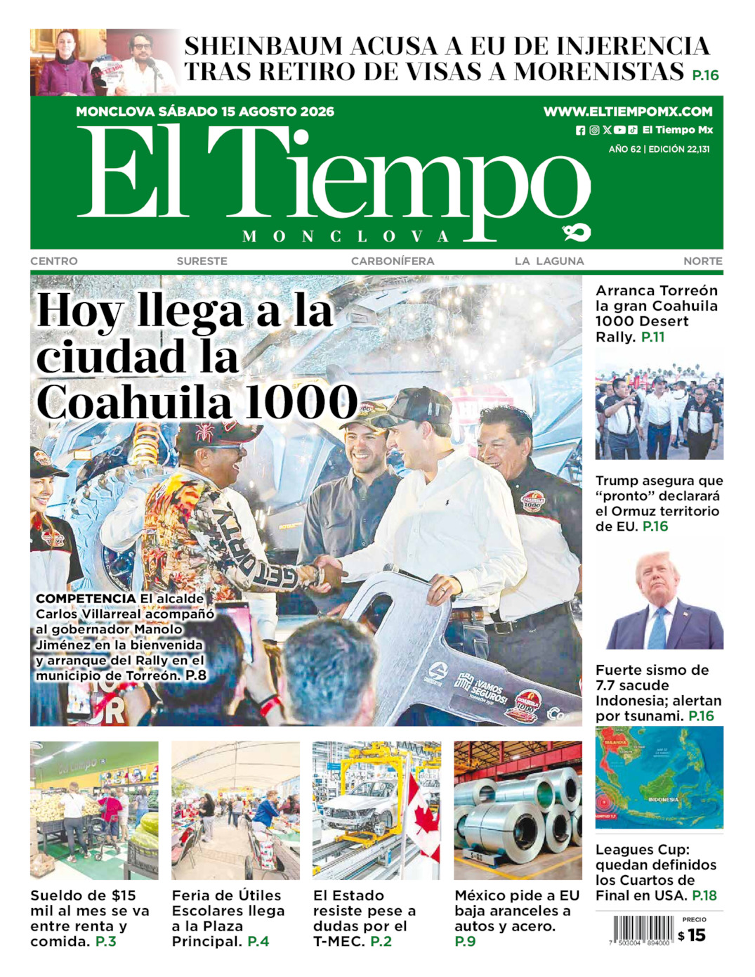 Edición impresa de El Tiempo Monclova