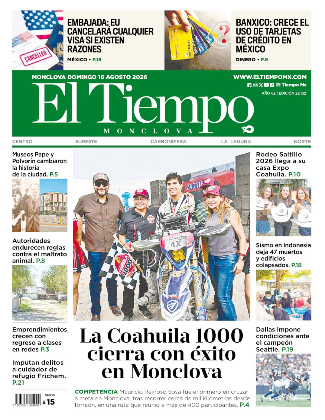 Edición impresa de El Tiempo Monclova