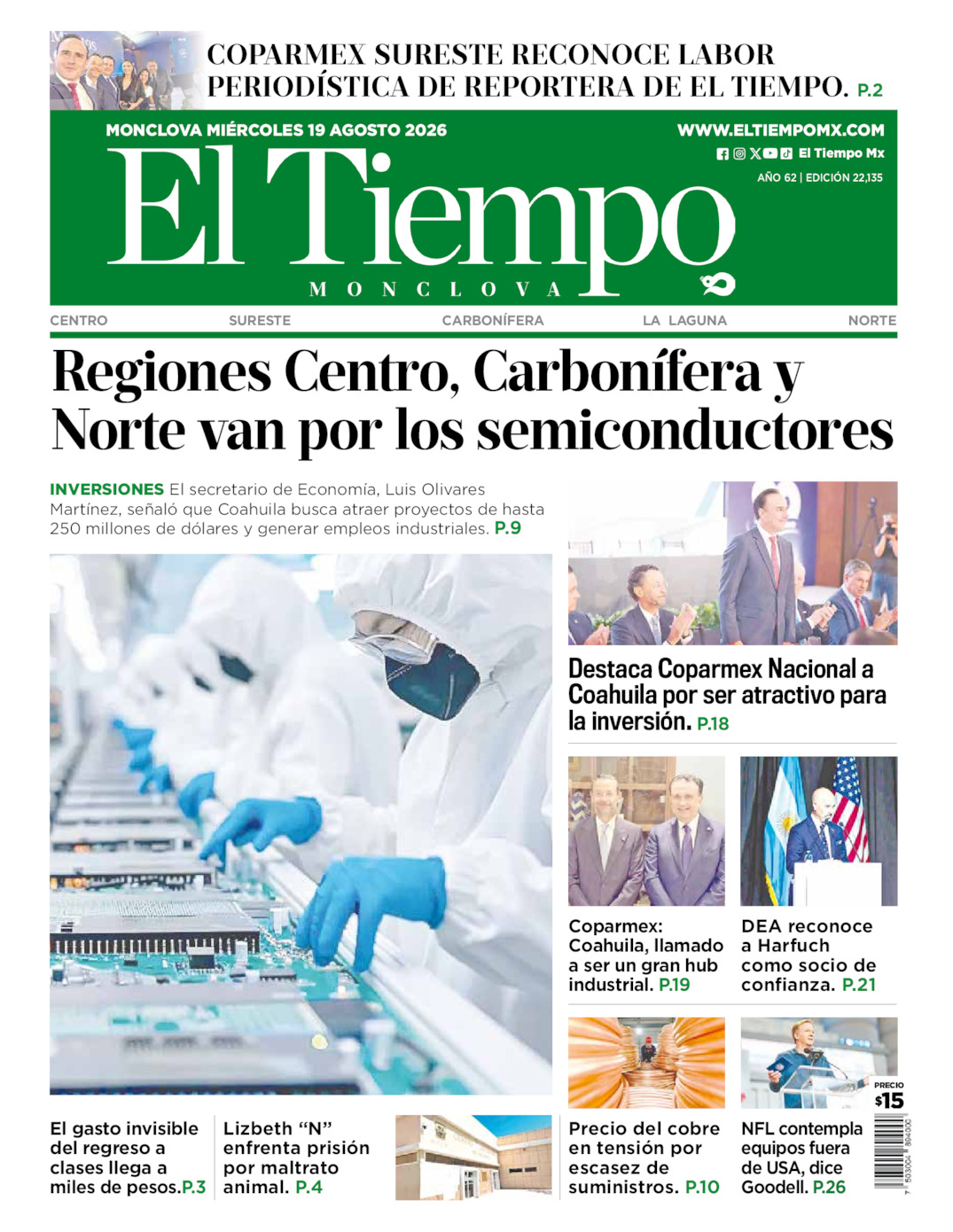 Edición impresa de El Tiempo Monclova
