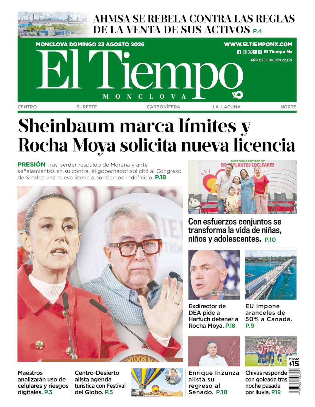 Edición impresa de El Tiempo Monclova
