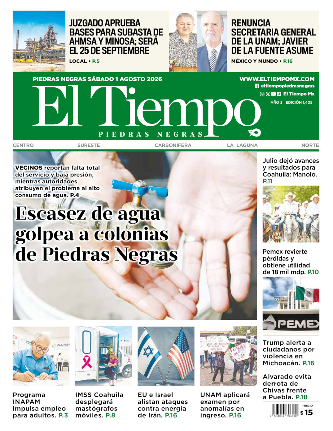 Edición impresa de El Tiempo Piedras Negras