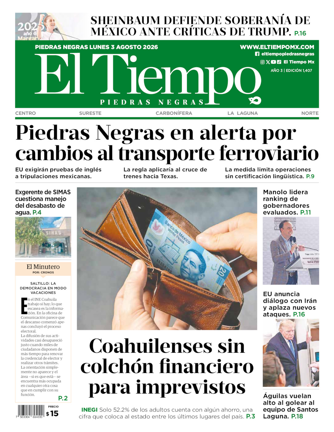 Edición impresa de El Tiempo Piedras Negras