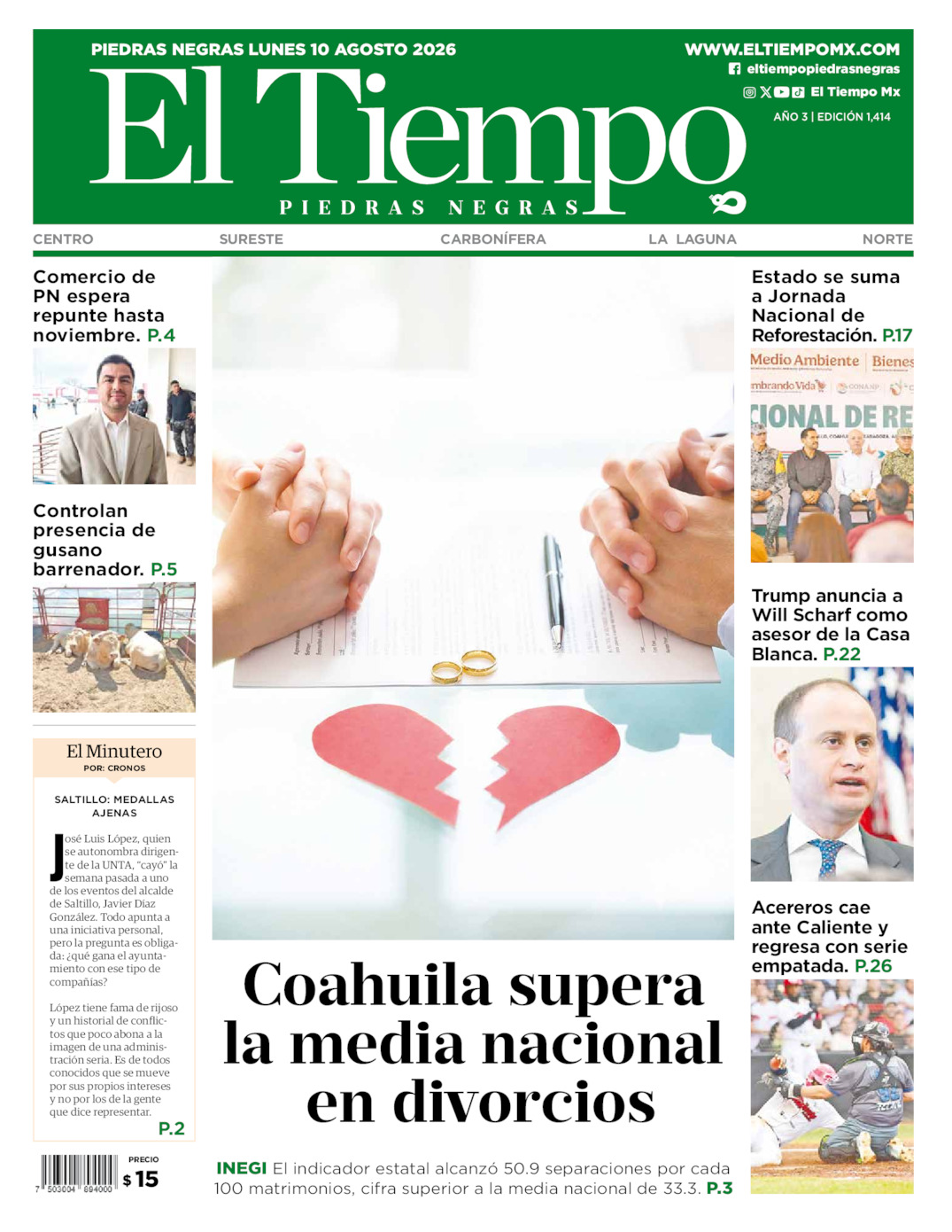 Edición impresa de El Tiempo Piedras Negras