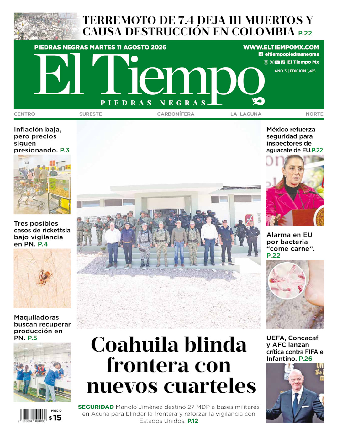 Edición impresa de El Tiempo Piedras Negras