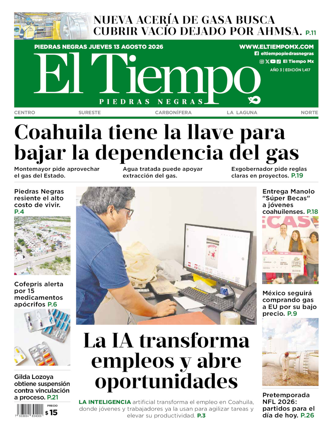 Edición impresa de El Tiempo Piedras Negras