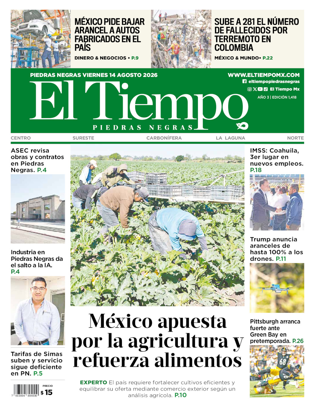 Edición impresa de El Tiempo Piedras Negras