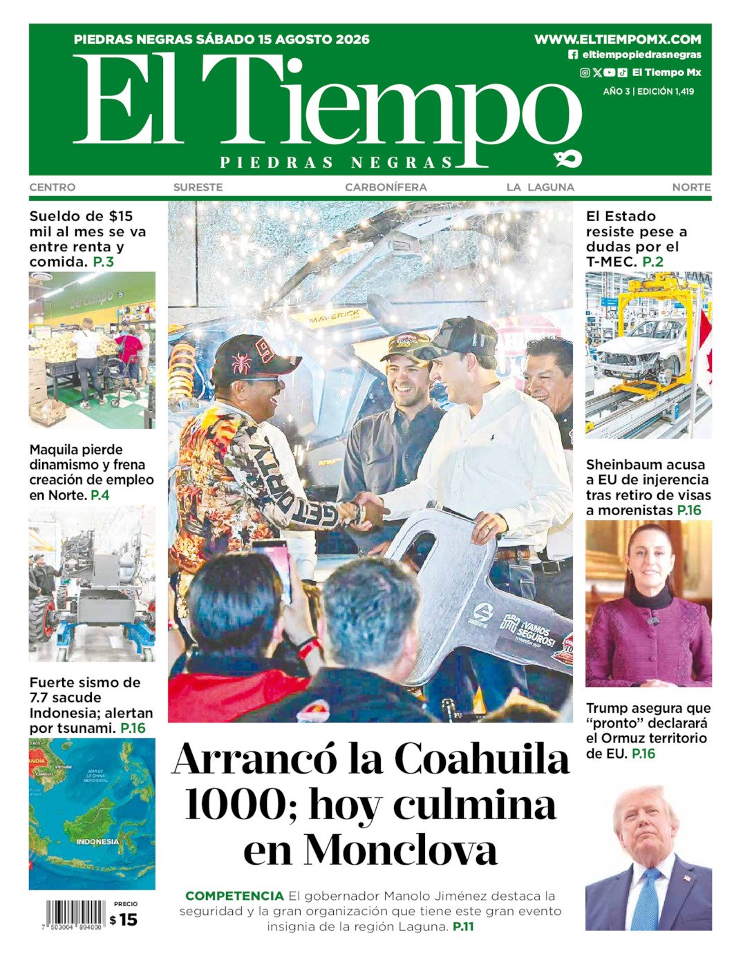 Edición impresa de El Tiempo Piedras Negras