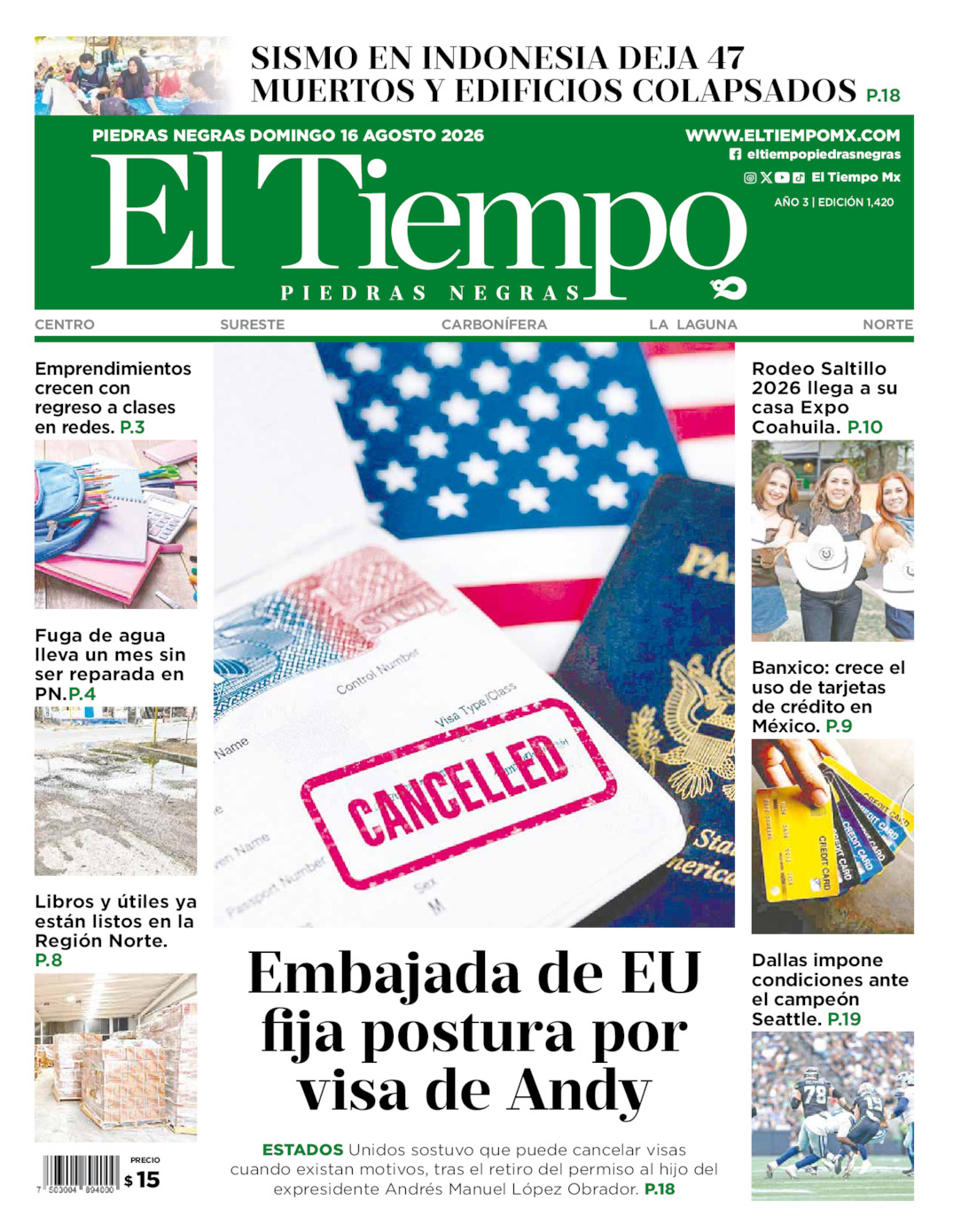 Edición impresa de El Tiempo Piedras Negras