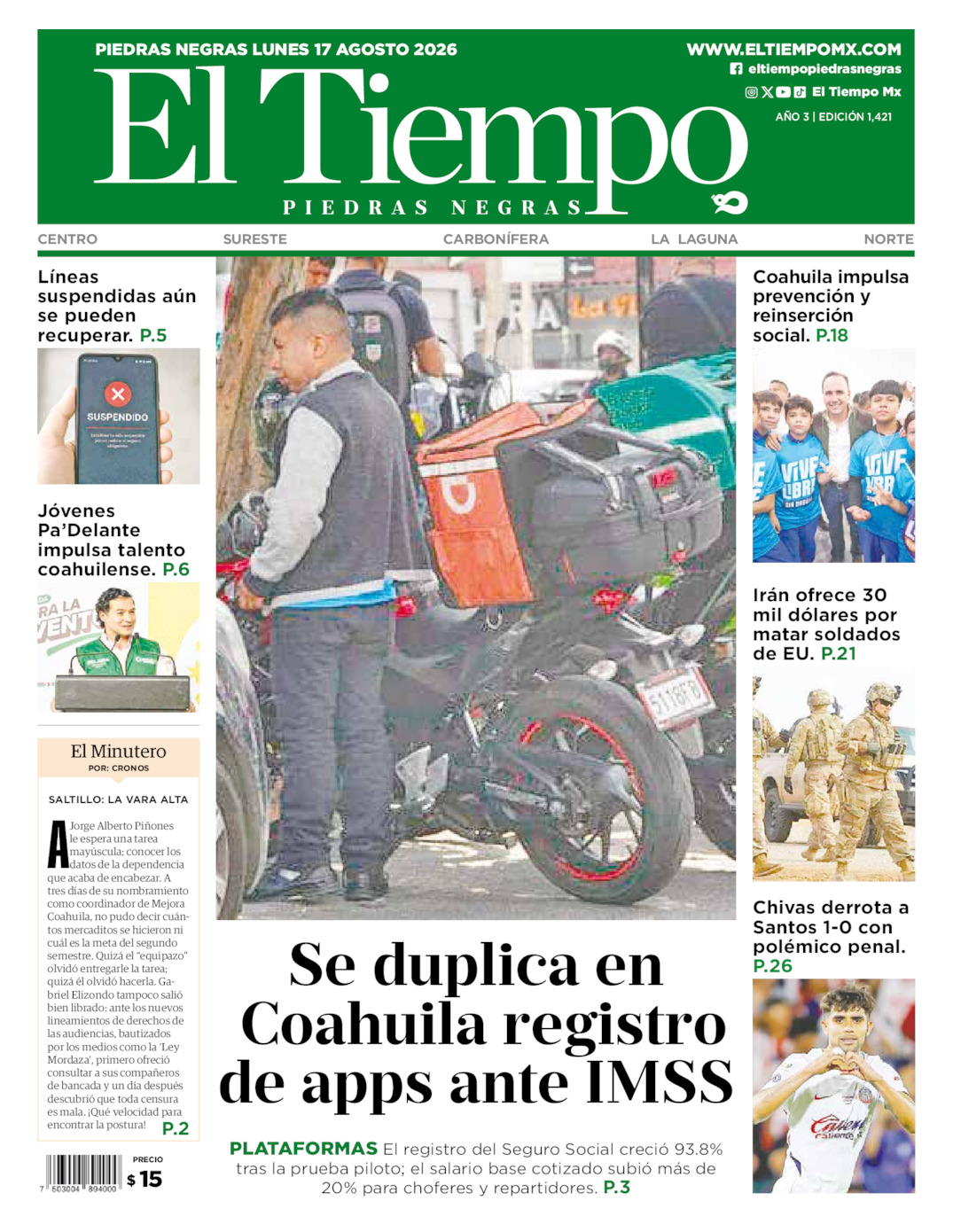 Edición impresa de El Tiempo Piedras Negras
