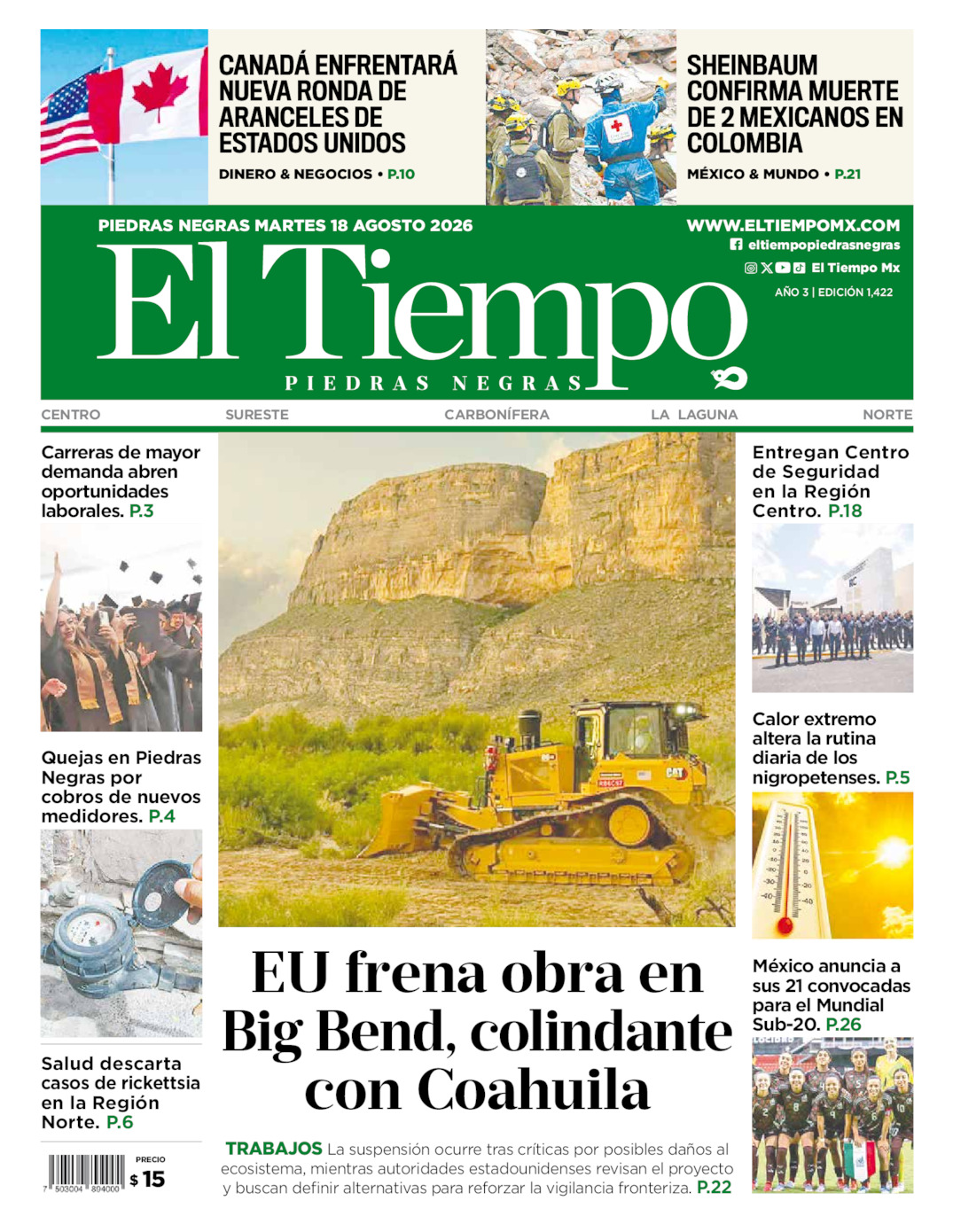 Edición impresa de El Tiempo Piedras Negras