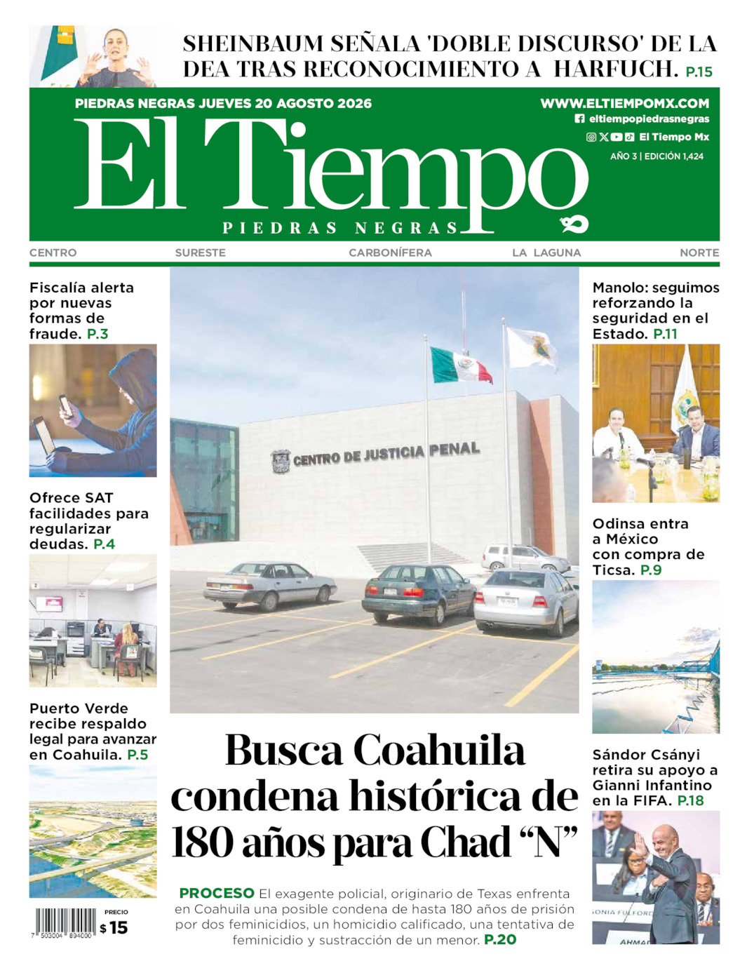 Edición impresa de El Tiempo Piedras Negras