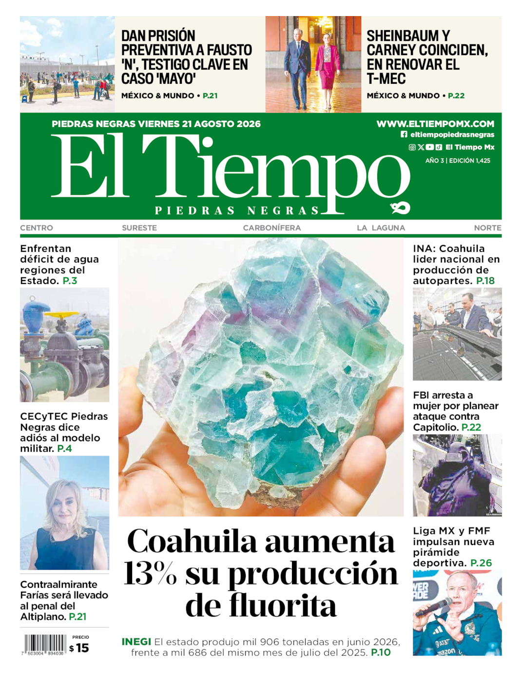 Edición impresa de El Tiempo Piedras Negras